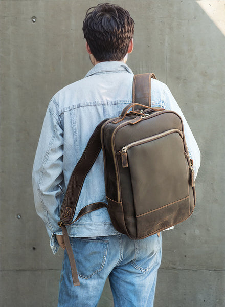 DEEPKEE original nubuck handmade full-grain genuine leather cowhide bag Bartholomew Cowhide Backpack No5008