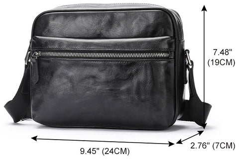 DEEPKEE original nubuck handmade full-grain genuine leather cowhide bag Black Cool Leather 10 inches Large Zipper Messenger Bag Handbag Shoulder Bag For Men