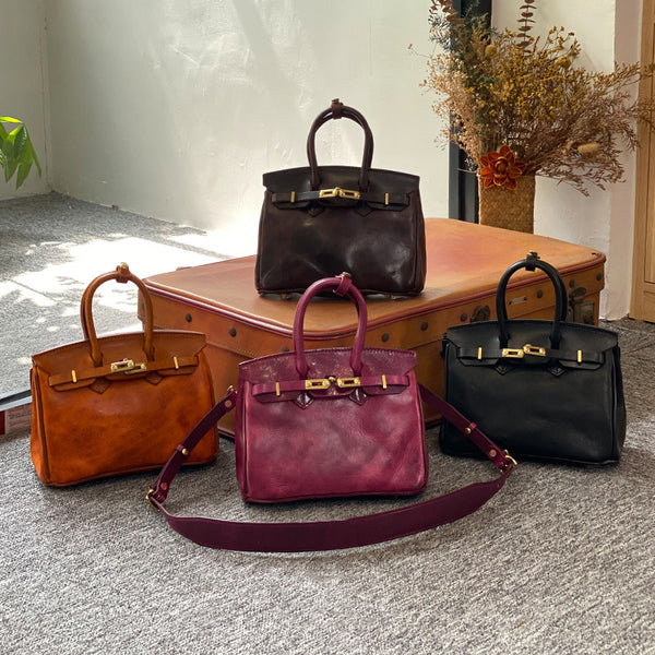 DEEPKEE original nubuck handmade full-grain genuine leather cowhide bag The Oil-wax Cowhide Faux Replic Birkin 25 Bag #BR6315