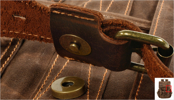 DEEPKEE original nubuck handmade full-grain genuine leather cowhide bag Waxed Canvas Travel Hiking Backpack # 9504