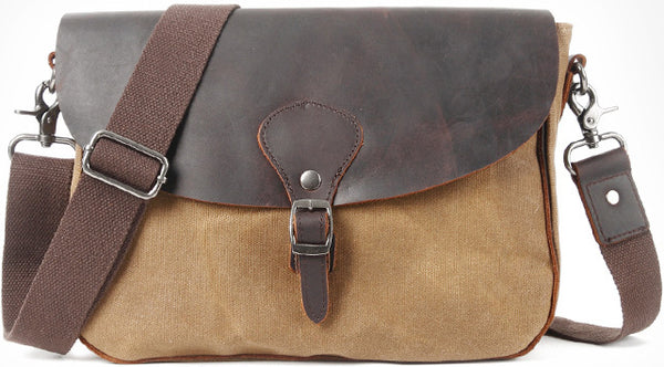 DEEPKEE original nubuck handmade full-grain genuine leather cowhide bag Waxed Canvas Messenger Side Bag #9110