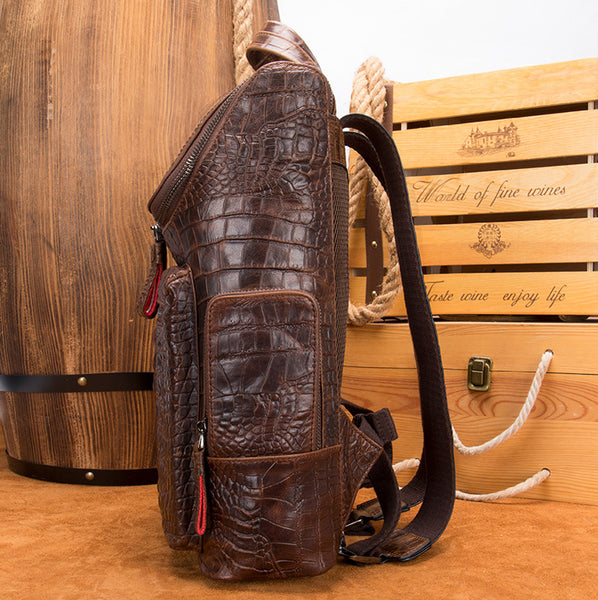 DEEPKEE original nubuck handmade full-grain genuine leather cowhide bag DEEPKEE real LEATHER Crocodile Design Style Cowhide Backpack #1269