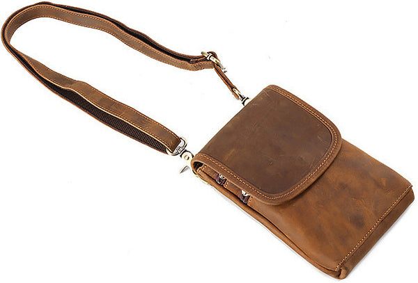 DEEPKEE original nubuck handmade full-grain genuine leather cowhide bag Leather Belt Pouch Cool Mini Shoulder Belt Bags No.3133