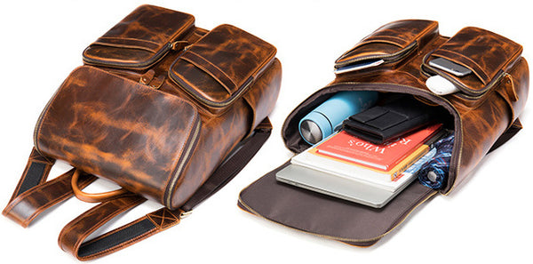 DEEPKEE original nubuck handmade full-grain genuine leather cowhide bag Octavius Outdoor Multifunctional Backpack No.7422