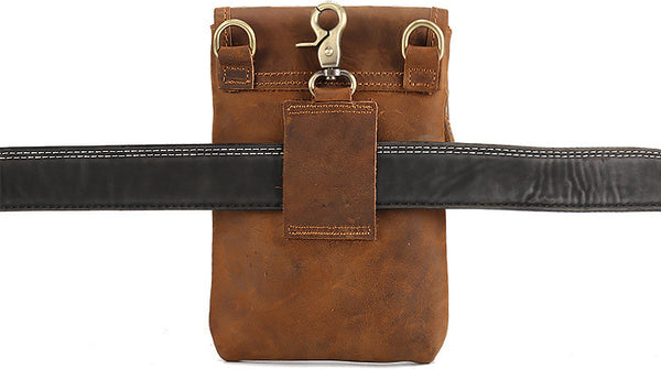 DEEPKEE original nubuck handmade full-grain genuine leather cowhide bag Leather Belt Pouch Cool Mini Shoulder Belt Bags No.3133