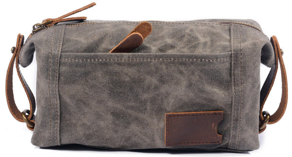 DEEPKEE original nubuck handmade full-grain genuine leather cowhide bag Canvas Leather waterproof wash bag for portable business trip, small organizer bag #6111Z