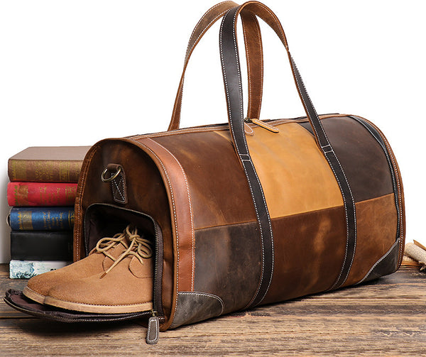 DEEPKEE original nubuck handmade full-grain genuine leather cowhide bag Jerome CONTRAST WEEKEND BAG No.30168