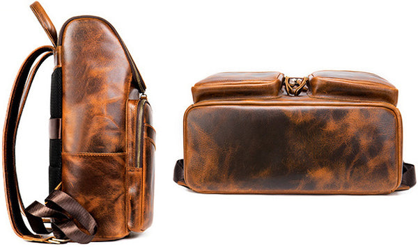 DEEPKEE original nubuck handmade full-grain genuine leather cowhide bag Octavius Outdoor Multifunctional Backpack No.7422