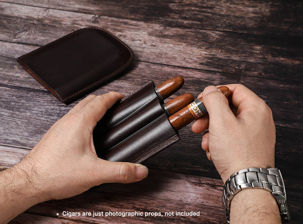 DEEPKEE original nubuck handmade full-grain genuine leather cowhide bag Best 3pcs Cool Leather cigar (loanword) Cases CF5003