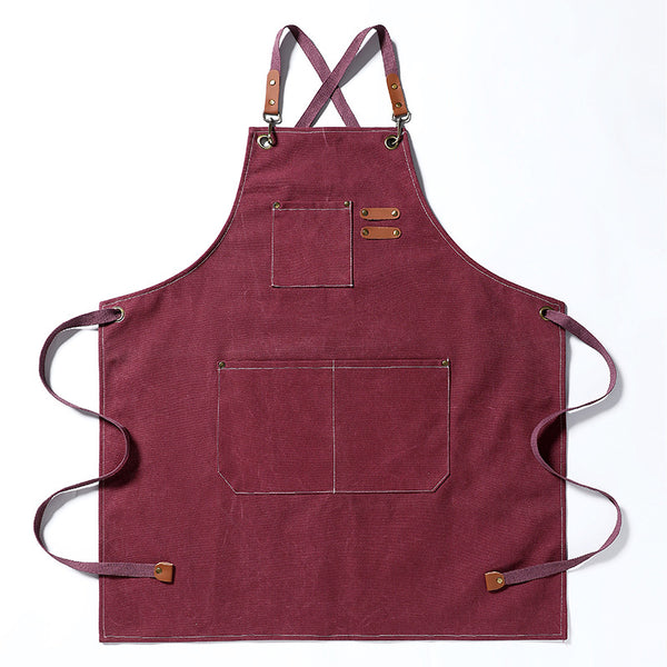 DEEPKEE original nubuck handmade full-grain genuine leather cowhide bag Coffee Maker/Chef Canvas Apron #710754