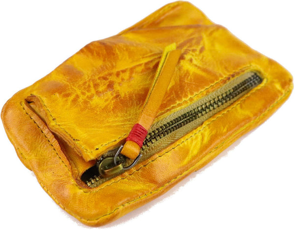 DEEPKEE original nubuck handmade full-grain genuine leather cowhide bag Vintage Slim Tan Leather Coin Wallet Zipper Coin Holder #SG121
