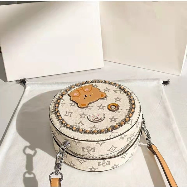 DEEPKEE original nubuck handmade full-grain genuine leather cowhide bag DEEPKEE HANDMADE LEATHER Miss Gail Luxury OOTD Round Crossbody Bag #G1144