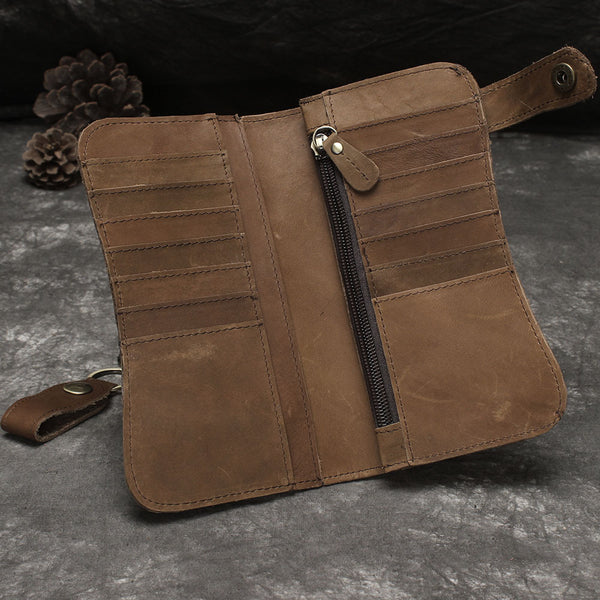 DEEPKEE original nubuck handmade full-grain genuine leather cowhide bag Deepkee Genuine Leather Bifold Wallet Organizer Checkbook Iron Chain #LD052