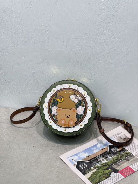 DEEPKEE original nubuck handmade full-grain genuine leather cowhide bag DEEPKEE HANDMADE LEATHER Miss Gail Luxury OOTD Round Crossbody Bag #G1144