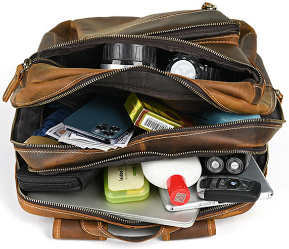 DEEPKEE original nubuck handmade full-grain genuine leather cowhide bag Leather Satchel Backpack #1430