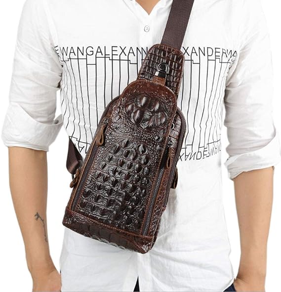 DEEPKEE original nubuck handmade full-grain genuine leather cowhide bag Deepkee Leather Crocodile Texture Cowhide Sling Bag #1313