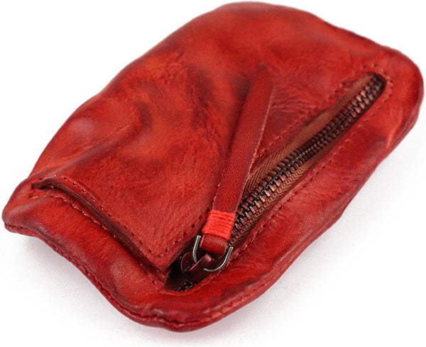 DEEPKEE original nubuck handmade full-grain genuine leather cowhide bag Vintage Slim Tan Leather Coin Wallet Zipper Coin Holder #SG121