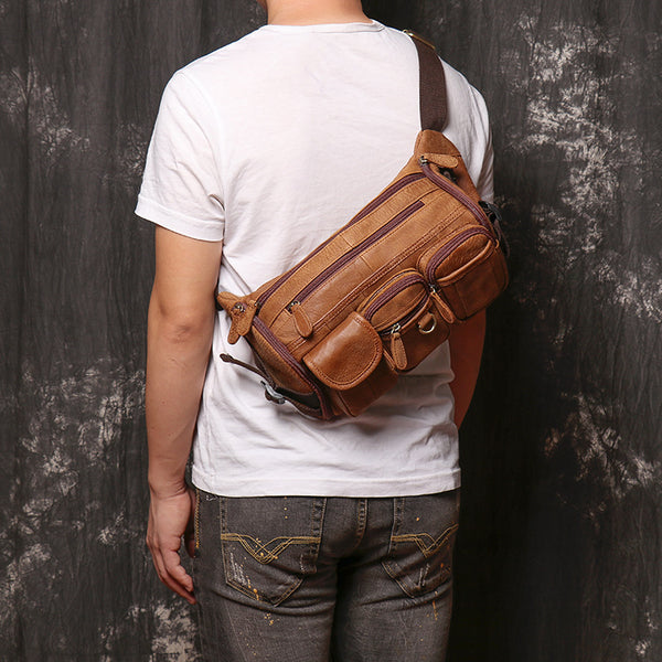 DEEPKEE original nubuck handmade full-grain genuine leather cowhide bag Fanny Packs Chest Bag No.201