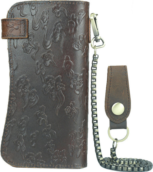 DEEPKEE original nubuck handmade full-grain genuine leather cowhide bag Deepkee Genuine Leather Bifold Wallet Organizer Checkbook Iron Chain #LD052