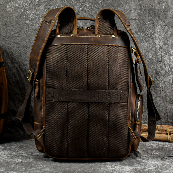 DEEPKEE original nubuck handmade full-grain genuine leather cowhide bag Dwight 18'' Cowhide Laptop Rucksack Backpack No9517