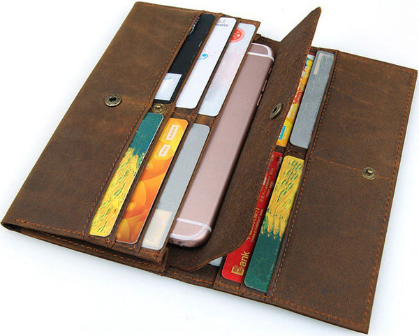 DEEPKEE original nubuck handmade full-grain genuine leather cowhide bag Deepkee Handmade Leather Bifold Long Wallet Checkbook Wallet #W8110