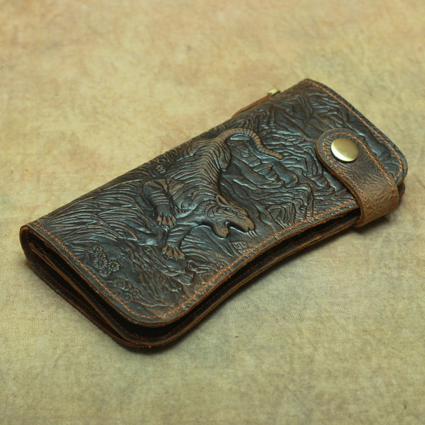 DEEPKEE original nubuck handmade full-grain genuine leather cowhide bag Deepkee Genuine Leather Bifold Wallet Organizer Checkbook Iron Chain #LD052