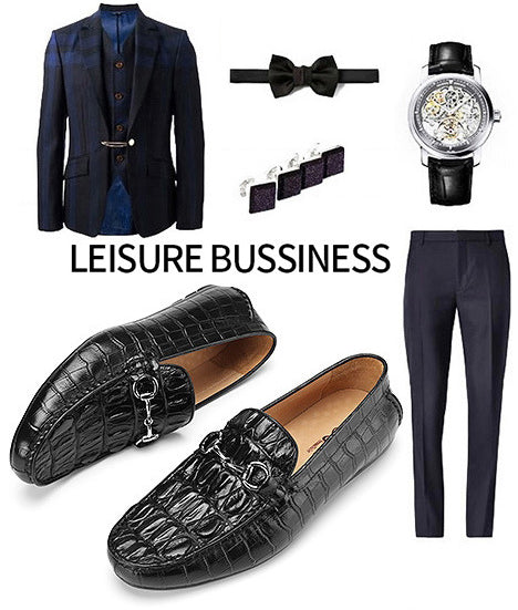 DEEPKEE original nubuck handmade full-grain genuine leather cowhide bag Handmade Crocodile Gommino Mens 6007-1