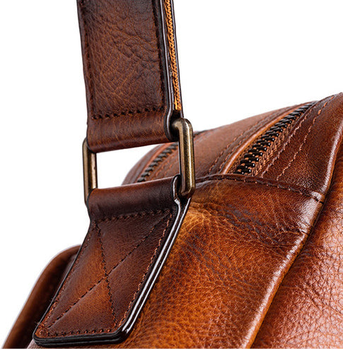 DEEPKEE original nubuck handmade full-grain genuine leather cowhide bag Vegetable Tanned full-grain Leather Crossbody Casual Bag, Hand Colored. 13669