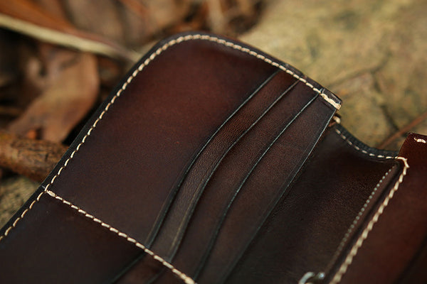 DEEPKEE original nubuck handmade full-grain genuine leather cowhide bag Handmade Black Leather Men's Long Biker Wallet Chain Wallet Long Biker Chain Wallet