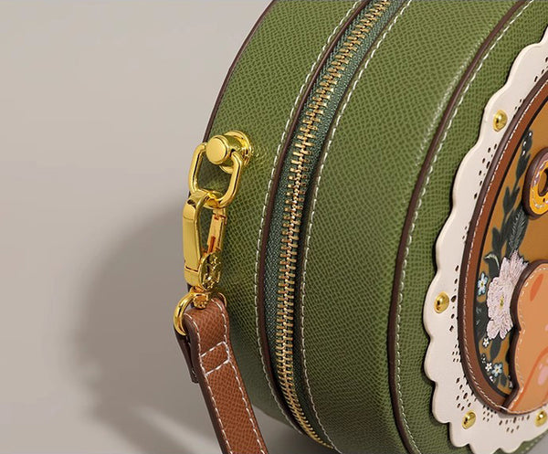 DEEPKEE original nubuck handmade full-grain genuine leather cowhide bag DEEPKEE HANDMADE LEATHER Miss Gail Luxury OOTD Round Crossbody Bag #G1144