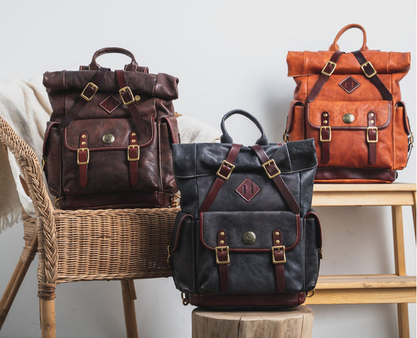 DEEPKEE original nubuck handmade full-grain genuine leather cowhide bag DEEPKEE leather handmade backpack 2017982