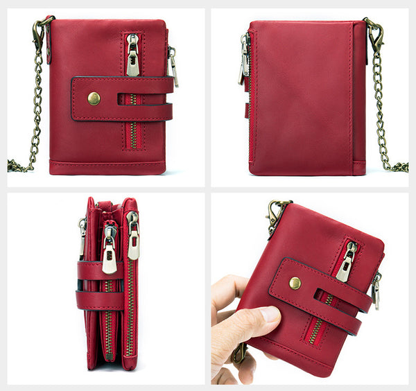 DEEPKEE original nubuck handmade full-grain genuine leather cowhide bag DEEPKEE Leather Bifold Chain Wallet 7515