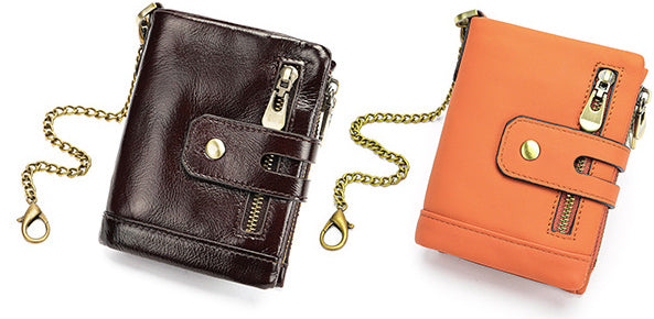 DEEPKEE original nubuck handmade full-grain genuine leather cowhide bag DEEPKEE Leather Bifold Chain Wallet 7515