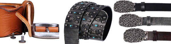 DEEPKEE original nubuck handmade full-grain genuine leather cowhide bag Heavy Industry Trend Rivets Punk Inlaid Imitation Tturquoise Cowhide Belt #191207