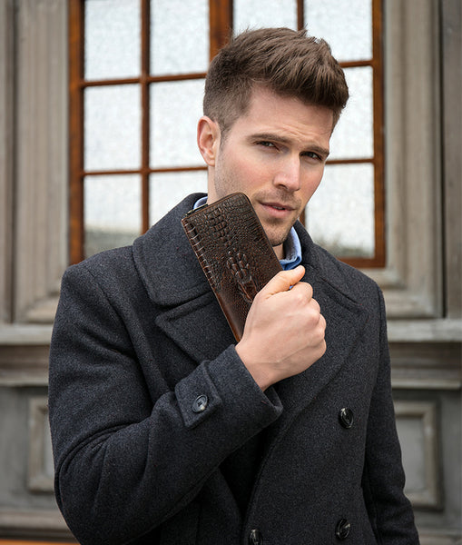 DEEPKEE original nubuck handmade full-grain genuine leather cowhide bag DEEPKEE LEATHER | Crocodile Embossed Leather Wallet NO.1232