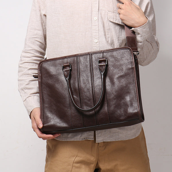 DEEPKEE original nubuck handmade full-grain genuine leather cowhide bag Vegetable Tanned Cowhide Leather Briefcase for laptop No.30046