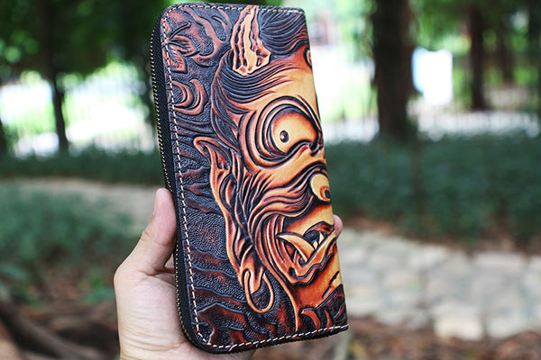 DEEPKEE original nubuck handmade full-grain genuine leather cowhide bag Deepkee Cowhide Carved Japanese Wallet #23790