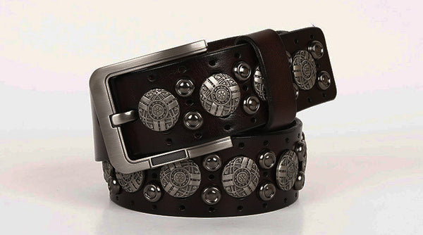 DEEPKEE original nubuck handmade full-grain genuine leather cowhide bag Navel nailhead vegetable tanned cowhide belt #211224