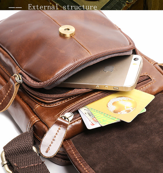 DEEPKEE original nubuck handmade full-grain genuine leather cowhide bag The Coarse Compact Vintage Leather Crossbody Bag #632-1