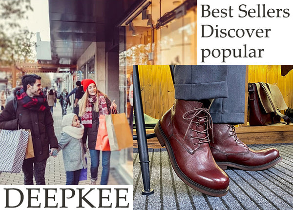 DEEPKEE original nubuck handmade full-grain genuine leather cowhide bag new tide solid colour leather Martin boots retro non-slip workwear leather shoes men #5208-001