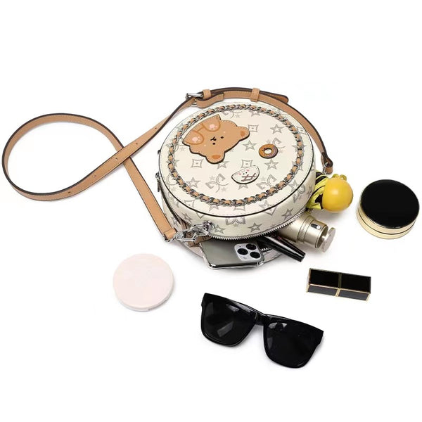 DEEPKEE original nubuck handmade full-grain genuine leather cowhide bag DEEPKEE HANDMADE LEATHER Miss Gail Luxury OOTD Round Crossbody Bag #G1144