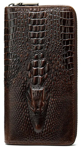 DEEPKEE original nubuck handmade full-grain genuine leather cowhide bag DEEPKEE LEATHER | Crocodile Embossed Leather Wallet NO.1232