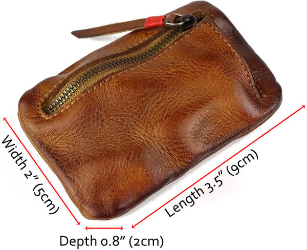 DEEPKEE original nubuck handmade full-grain genuine leather cowhide bag Vintage Slim Tan Leather Coin Wallet Zipper Coin Holder #SG121