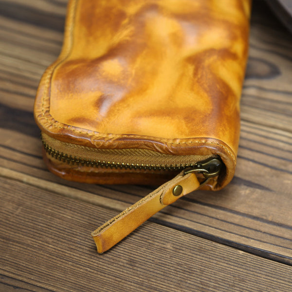 DEEPKEE original nubuck handmade full-grain genuine leather cowhide bag Handmade Leather Mens Long Chain Wallet Bifold Biker Wallet Zipper Clutch Wallet for Men #SG012