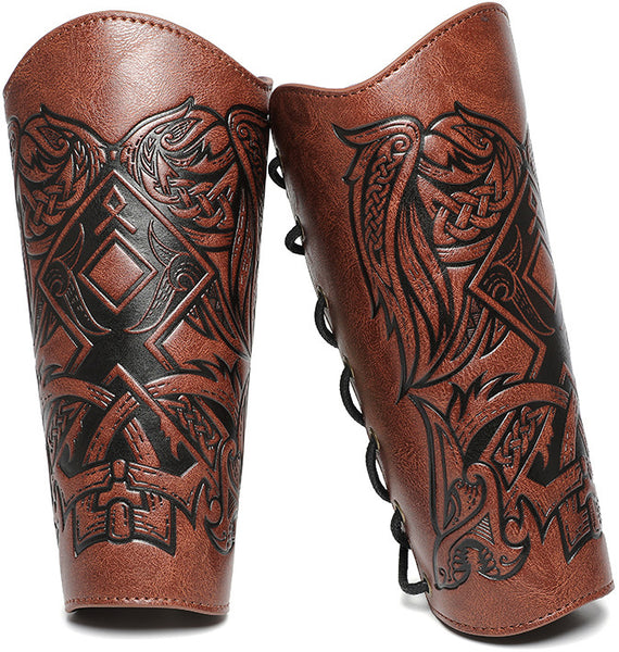 DEEPKEE original nubuck handmade full-grain genuine leather cowhide bag Nordic Viking Wristguard Medieval Renaissance COSPLAY Props Arm Guards FAS053