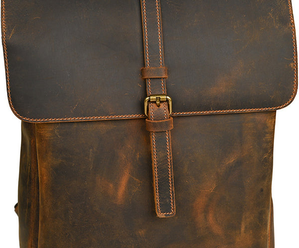 DEEPKEE original nubuck handmade full-grain genuine leather cowhide bag Travel Rucksack School Backpack No1811