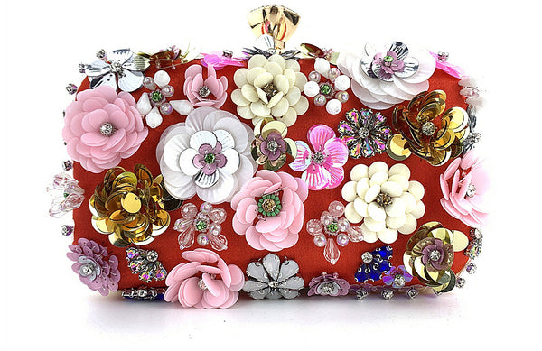 DEEPKEE original nubuck handmade full-grain genuine leather cowhide bag The Handmade Flower Beaded Clutch Bag #OC3815