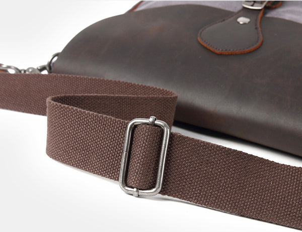 DEEPKEE original nubuck handmade full-grain genuine leather cowhide bag Waxed Canvas Messenger Side Bag #9110