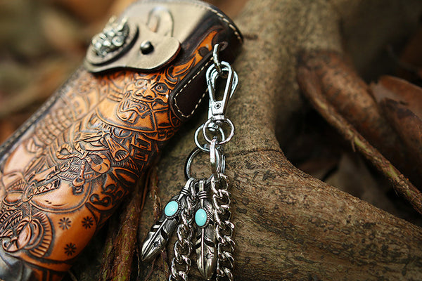 DEEPKEE original nubuck handmade full-grain genuine leather cowhide bag Handmade Black Leather Men's Long Biker Wallet Chain Wallet Long Biker Chain Wallet