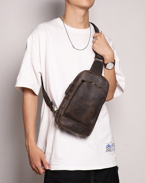 DEEPKEE original nubuck handmade full-grain genuine leather cowhide bag Buddy Sling Crossbody Bag No.30012